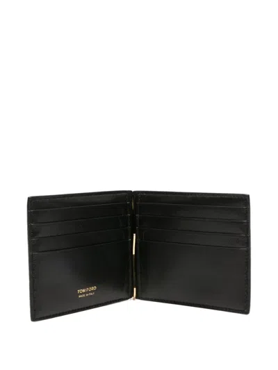 Tom Ford Crocodile Texture Bi-fold Money Clip Wallet In Black