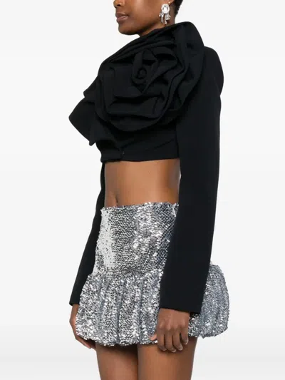 玫瑰细节荷叶边短款夹克