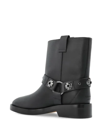 Kate Spade Flower-embellished Biker Boots In Black