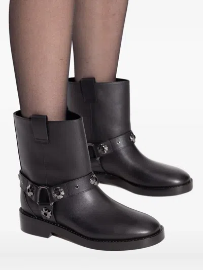 Kate Spade Flower-embellished Biker Boots In Black