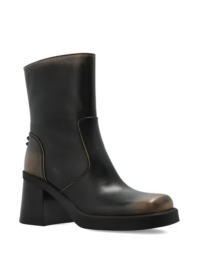Coach Leather Block-heel Ankle Boots In Black