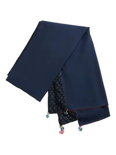 Péro Beaded-embellished Patterned Scarf In Blue