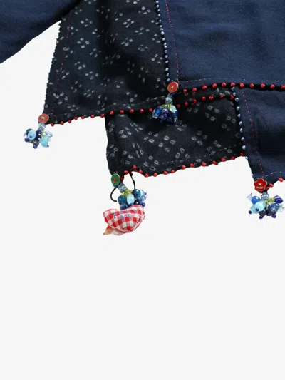 Péro Beaded-embellished Patterned Scarf In Blue