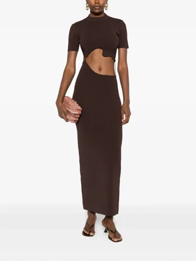 Christopher Esber Maparadita Lattice Separation Maxi Dress In Brown