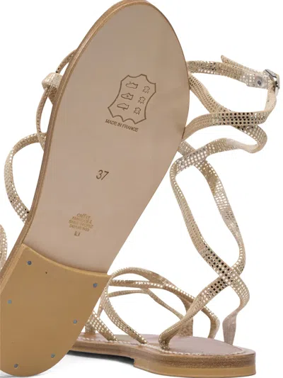 Kjacques K.jacques Flat Leather Sandals With Textured Straps In Brown