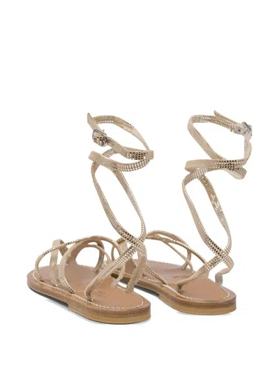 Kjacques K.jacques Flat Leather Sandals With Textured Straps In Brown