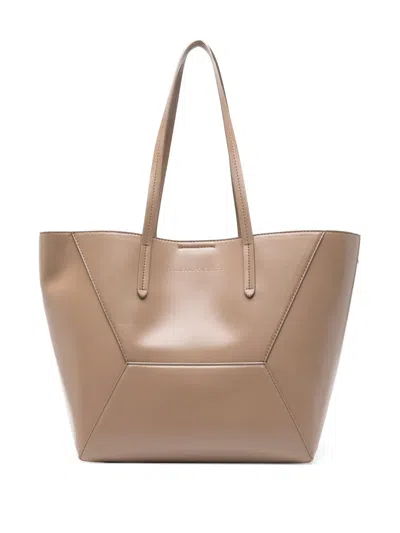 Brunello Cucinelli Beige Tote Bag With Logo Lettering On The Front And Geometric Panels Design In Leather Woman In Neutral