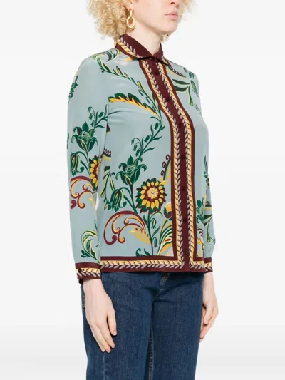 Etro Silk Printed Button Front Blouse In Green