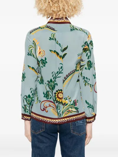 Etro Silk Printed Button Front Blouse In Green
