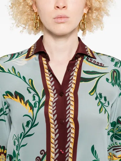 Etro Silk Printed Button Front Blouse In Green