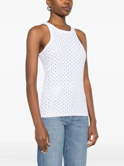 Pinko Tank Top With Rhinestones And Studs In White