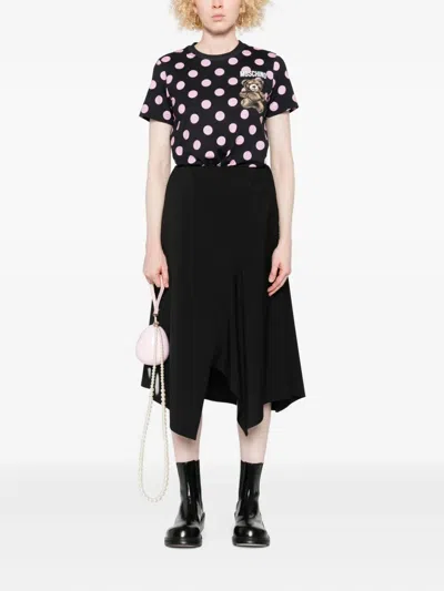 Moschino Graphic Print Polka Dot Crew Neck Top In Black