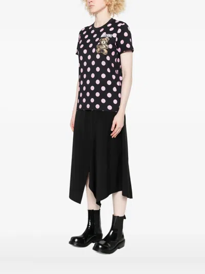 Moschino Graphic Print Polka Dot Crew Neck Top In Black
