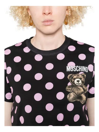 Moschino Graphic Print Polka Dot Crew Neck Top In Black