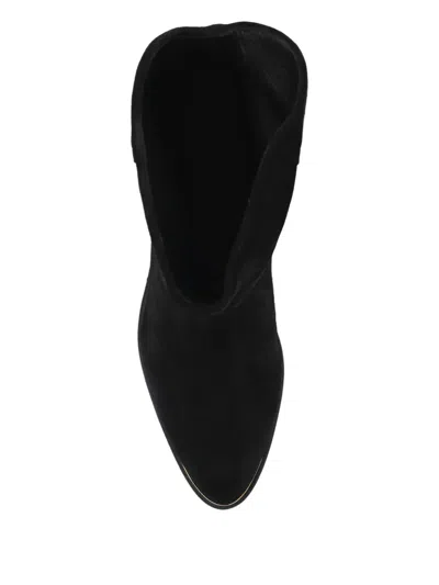 Isabel Marant Block Heel Suede Boot With Gold Trim In Black