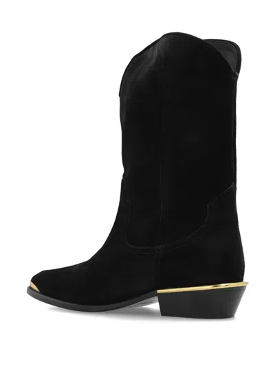 Isabel Marant Block Heel Suede Boot With Gold Trim In Black