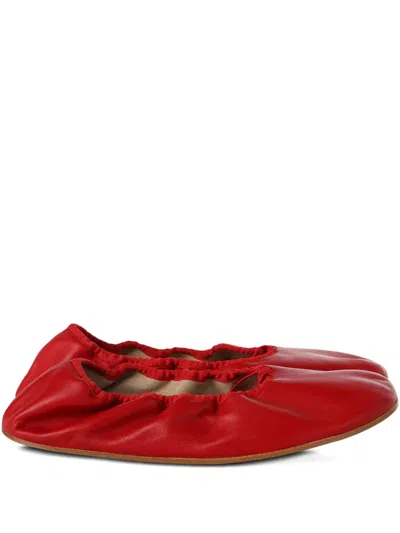 The Row Nappa Leather Round Ballet Flats In Red