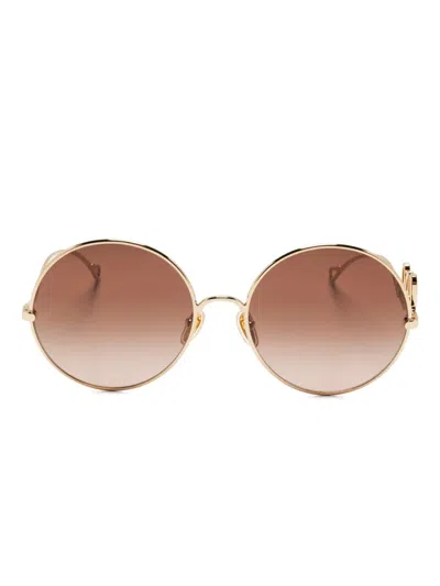 Chloé Round Frame Sunglasses Featuring Curved Temples In Gold