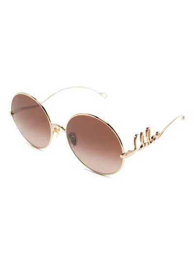 Chloé Round Frame Sunglasses Featuring Curved Temples In Gold