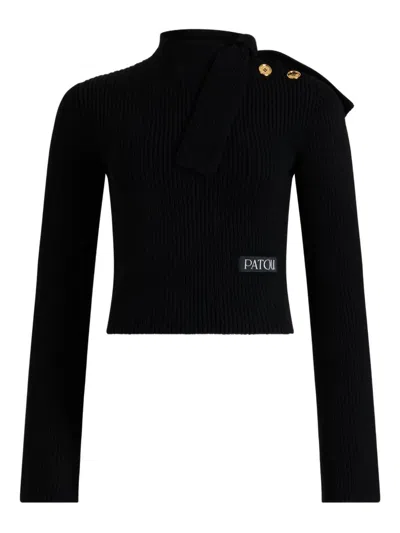Patou Wool And Cashmere Scarf-neck Sweater In Black