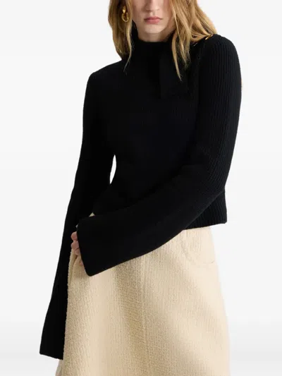 Patou Wool And Cashmere Scarf-neck Sweater In Black
