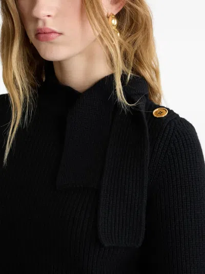 Patou Wool And Cashmere Scarf-neck Sweater In Black