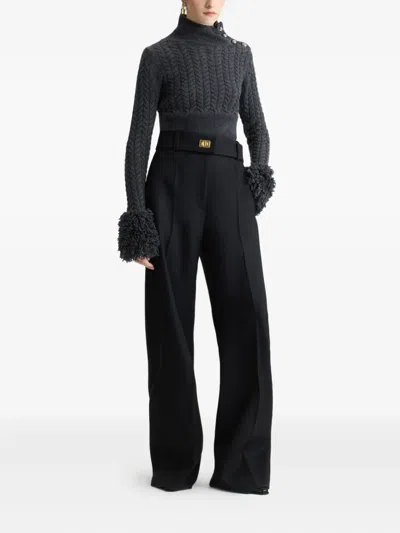 Patou Sweater With Fringes In Wool And Cashmere In Black