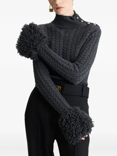 Patou Sweater With Fringes In Wool And Cashmere In Black