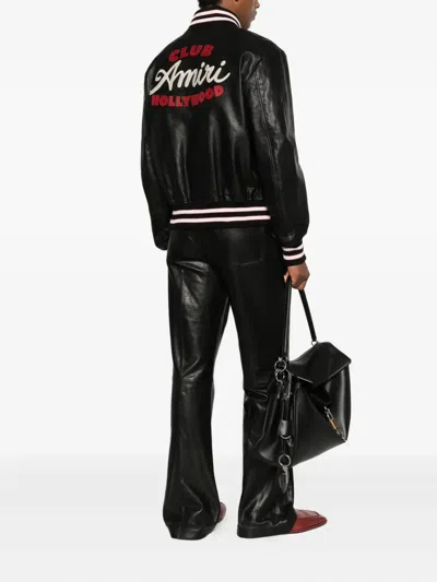 Amiri Leather Jacket With Elasticized Collar And Cuffs In Black