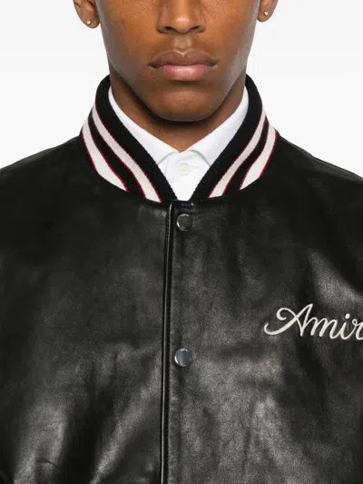 Amiri Leather Jacket With Elasticized Collar And Cuffs In Black