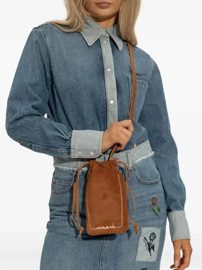 Marni Drawstring Suede-leather Cross Body Bag In Brown