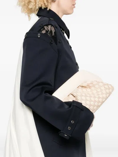 Themoirè Rectangular Suede Clutch Braided Strap In Neutral