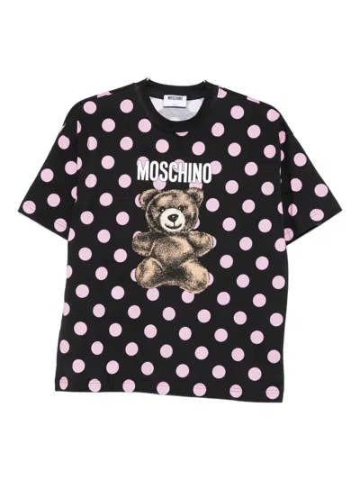 Moschino Graphic Polka Dot Crew Neck Top In Black