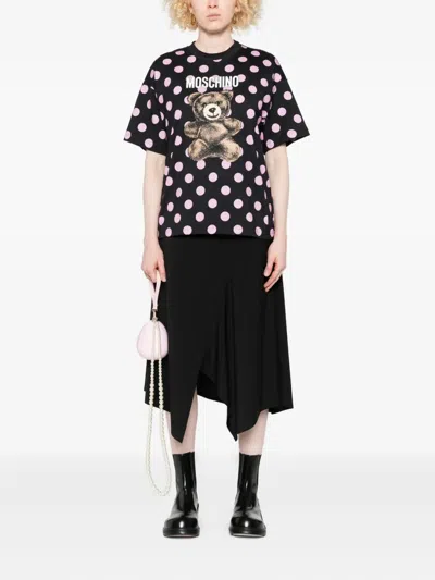Moschino Graphic Polka Dot Crew Neck Top In Black