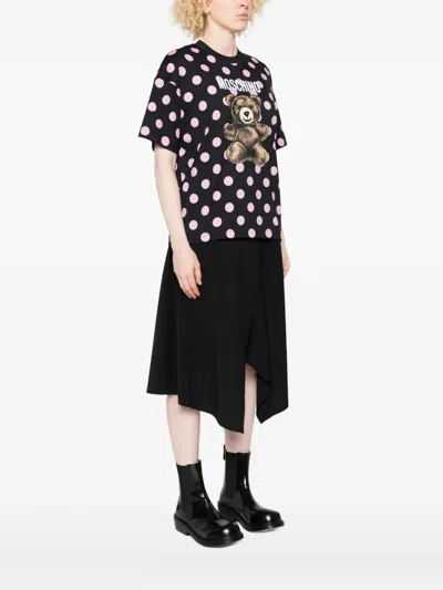 Moschino Graphic Polka Dot Crew Neck Top In Black