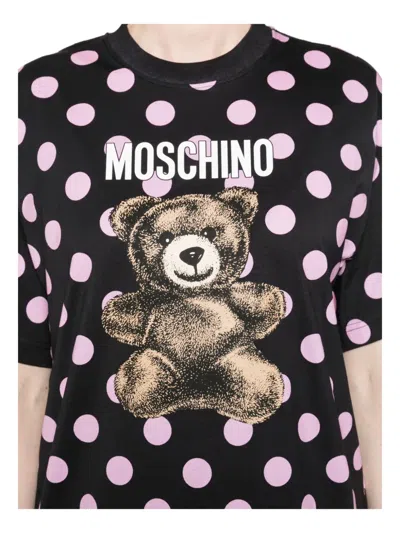 Moschino Graphic Polka Dot Crew Neck Top In Black
