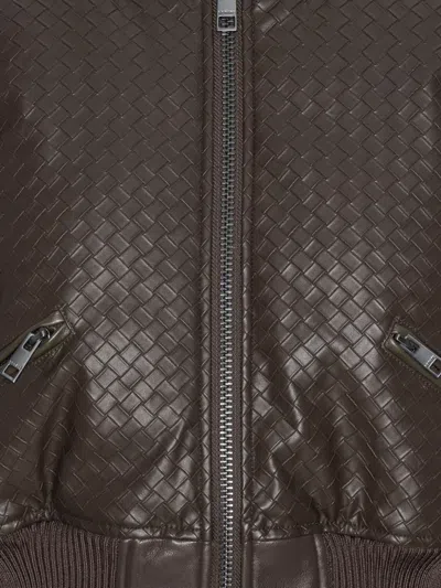 Rotate Birger Christensen Brown Cropped Bomber Bomber Jacket With Bomber Collar And Woven Design In Ecoleather Woman In Brown