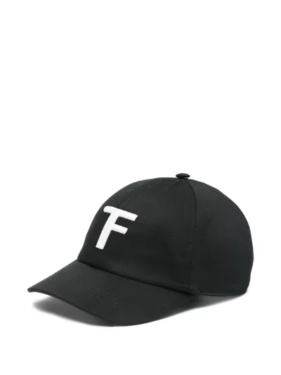 Tom Ford Logo-embroidered Leather-trimmed Cotton-twill Baseball Cap In Black