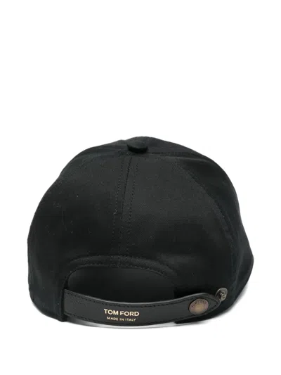 Tom Ford Logo-embroidered Leather-trimmed Cotton-twill Baseball Cap In Black