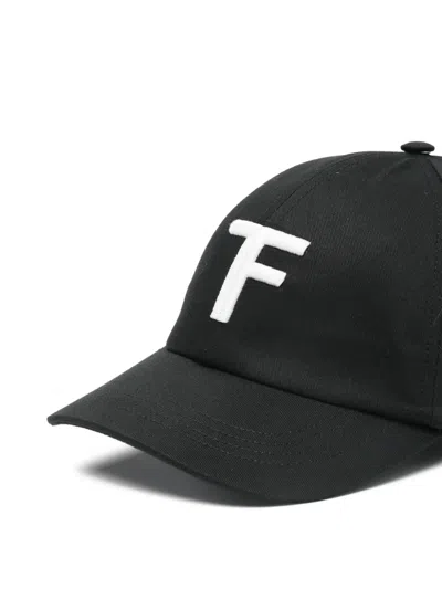 Tom Ford Logo-embroidered Leather-trimmed Cotton-twill Baseball Cap In Black
