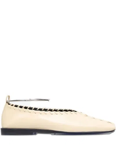 Jil Sander Cream Whipstitched Leather Flats In Neutrals | ModeSens