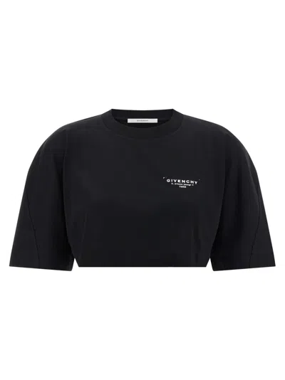 Givenchy Cropped Cotton T-shirt Stamp Print In Black