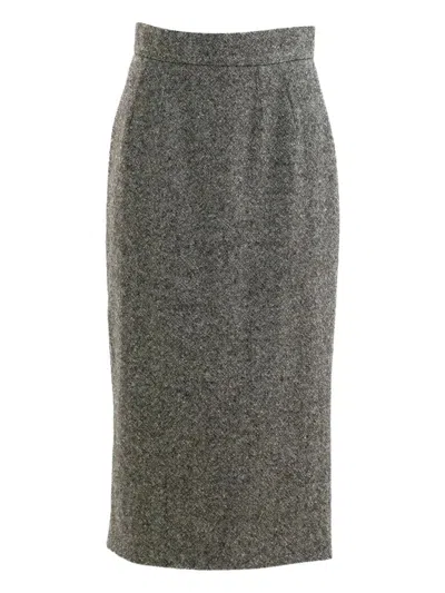 Dolce & Gabbana Dotted Wool Skirt In Gray