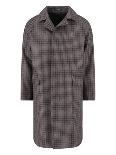 Tagliatore Houndstooth Pattern Jacket With Structured Collar And Flap Pockets In Brown
