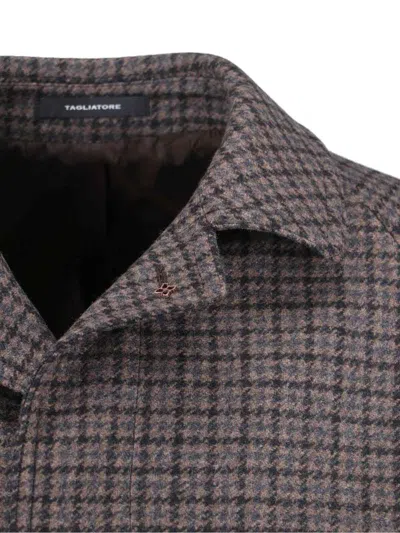 Tagliatore Houndstooth Pattern Jacket With Structured Collar And Flap Pockets In Brown