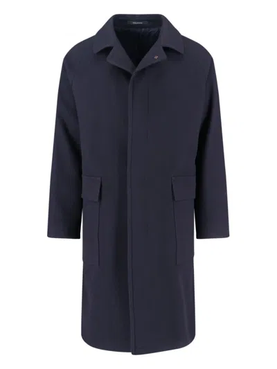 Tagliatore Blue Jacket With Classic Collar And Concealed Button Placket In Blue