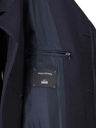 Tagliatore Blue Jacket With Classic Collar And Concealed Button Placket In Blue