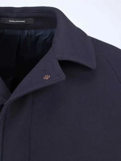 Tagliatore Blue Jacket With Classic Collar And Concealed Button Placket In Blue