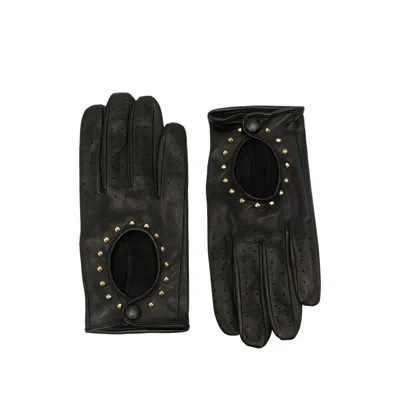 Ernest W Baker Perforated Studded Leather Gloves In Black