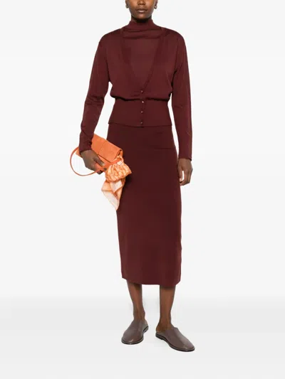 Dorothee Schumacher Virgin Merino-silk V-neck Cardigan In Brown